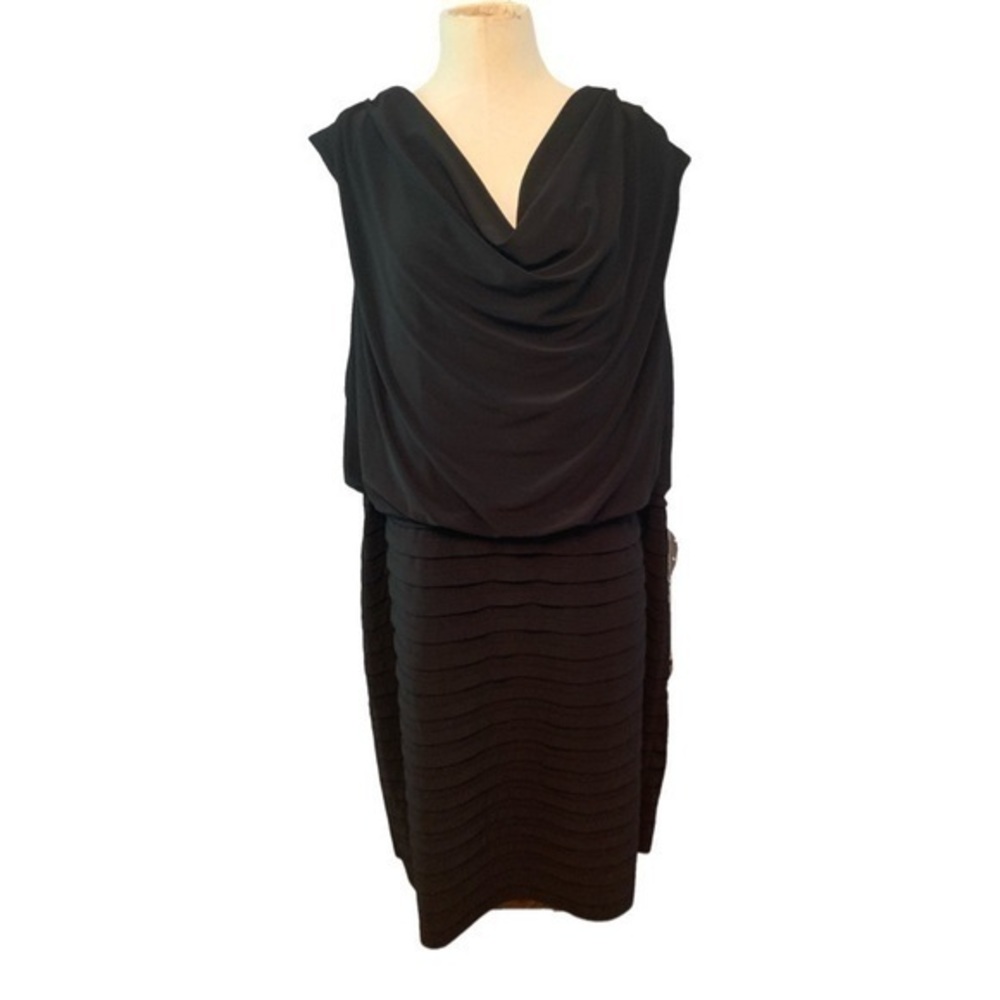 NWT Adrianna Papell Black Draped Neckline Dress Sz 20W